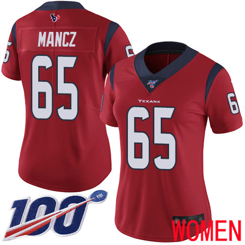 Houston Texans Limited Red Women Greg Mancz Alternate Jersey NFL Football #65 100th Season Vapor Untouchable